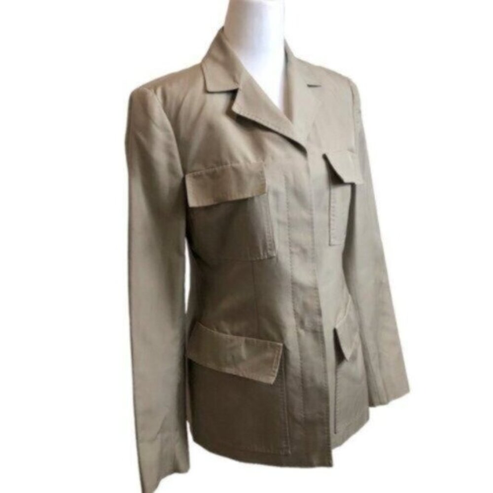 Michael Kors Tan 100% Silk Utility Jacket 4 - Picture 4 of 10